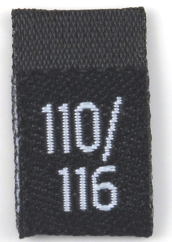 Black woven folded sizelabel 110/116
