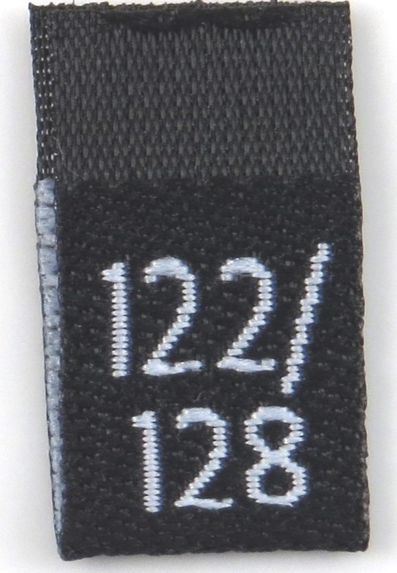 Black woven folded sizelabel 122/128