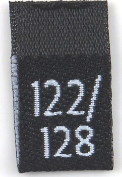 Black woven folded sizelabel 122/128