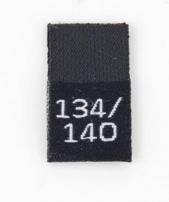 Svart vävd vikt storlekslapp 134/140