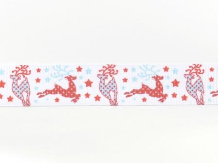 Printed ribbon Reindeers on white 22mm