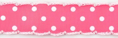  Tryckt band Rosa prickigt med virkade kanter 22mm