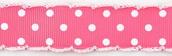  Tryckt band Rosa prickigt med virkade kanter 22mm