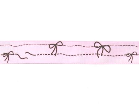  Tryckt band Rosa med rosetter 22mm