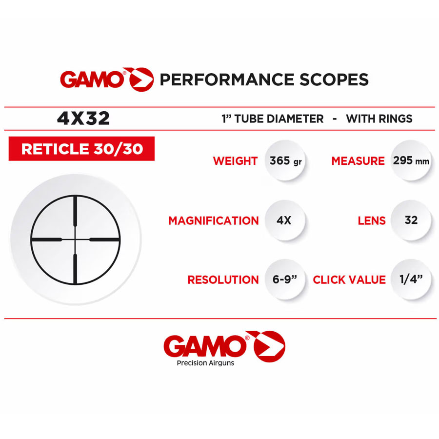Gamo 4x32 WR med 1" fäste,ringar - 2