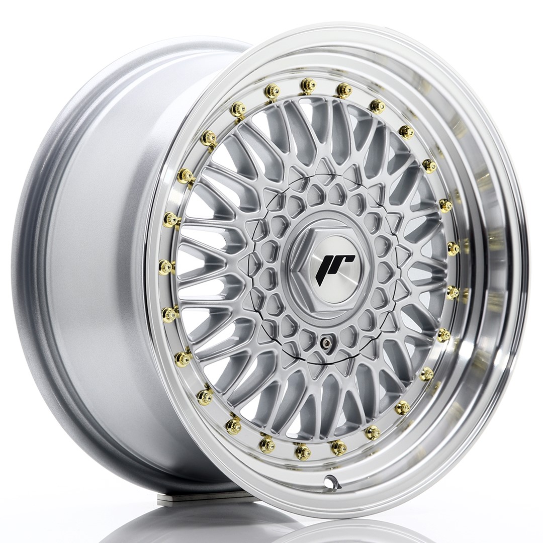 16" JR Wheels JR9 - Silver Machined Lip - Gold Rivets