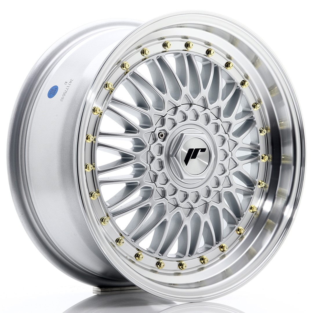17" JR Wheels JR9 - Silver Machined Lip - Gold Rivets