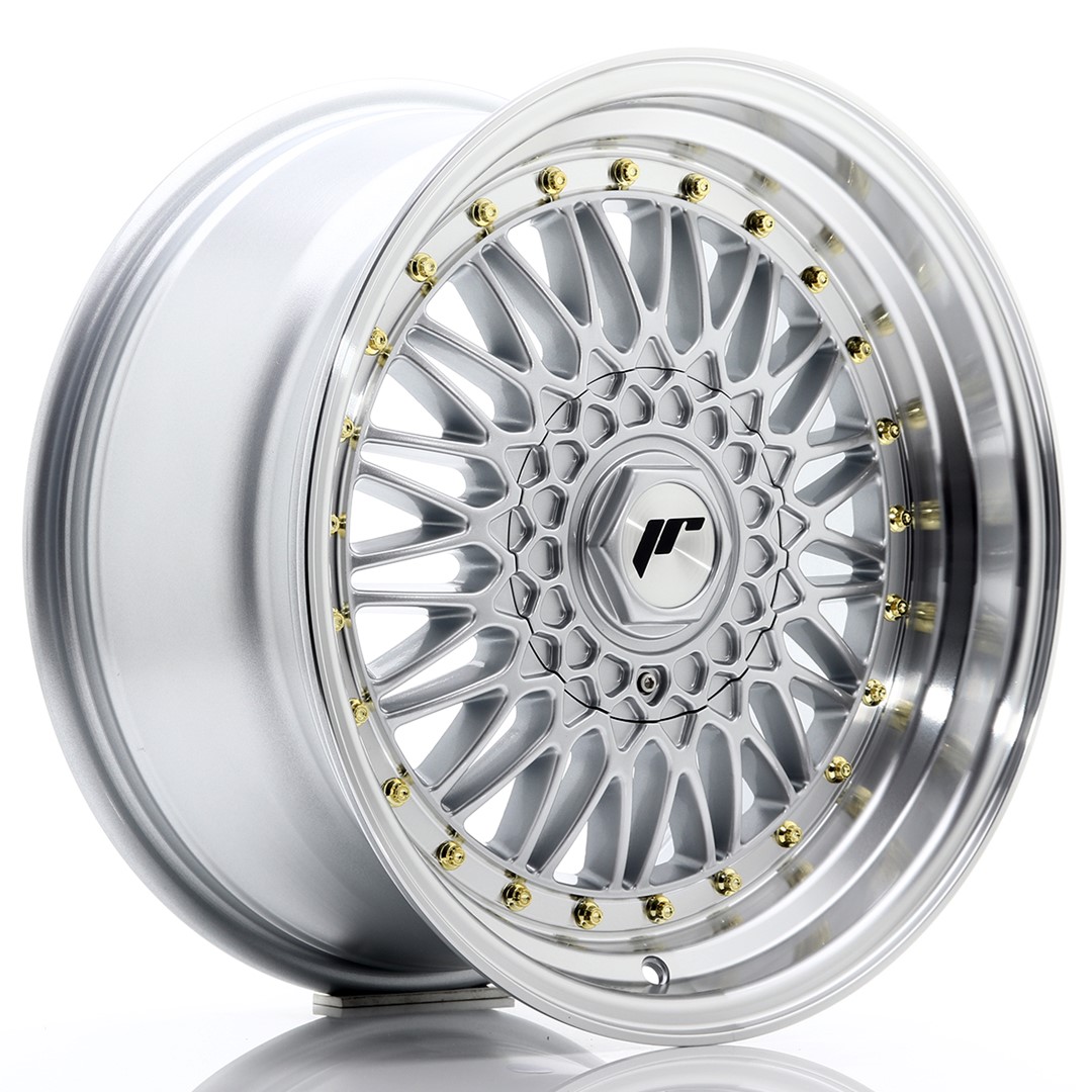 17" JR Wheels JR9 - Silver Machined Lip - Gold Rivets - 2