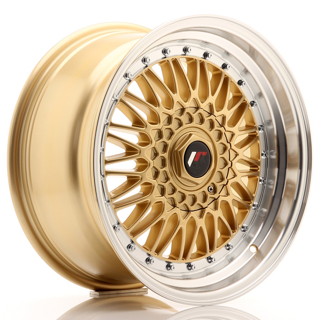 17" JR Wheels JR9 - Gold Machined Lip - Silver Rivets - 2