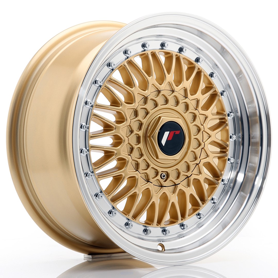 16" JR Wheels JR9 - Gold Machined Lip - Silver Rivets