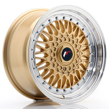 16" JR Wheels JR9 - Gold Machined Lip - Silver Rivets