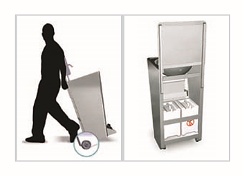 Mobile hand wash basin with waste paper bin,soap and paper dispenser, foot operated