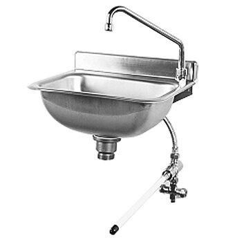 Wall-mounted hand wash basin, knee operated