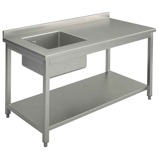 Work table with sink on the left, with upstand, with shelf