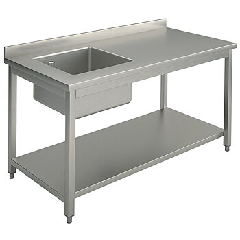 Work bench with smooth surface, sink left, L1500-2000 x D600 mm