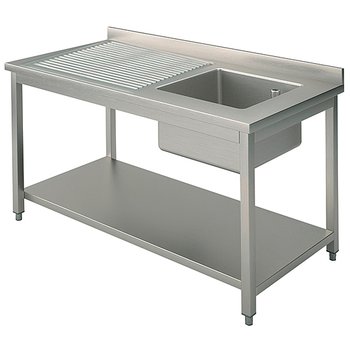 Sink unit, 1 sink, left draining board, on legs, with lower shelf