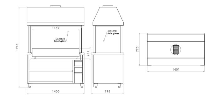 Charcoal grill 1400/1800 mm with exhaust on cupboard with charcoal drawer - 2