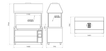 Charcoal grill 1400/1800 mm with exhaust on cupboard with charcoal drawer