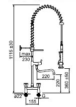 pre-rinse unit on bridge tap with swivelling spout, connection 1/2" - 2