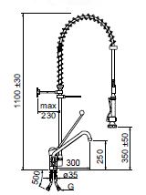 Försköljningsenhet på monobloc och vridbar kran, anslutning 1/2 " - 2