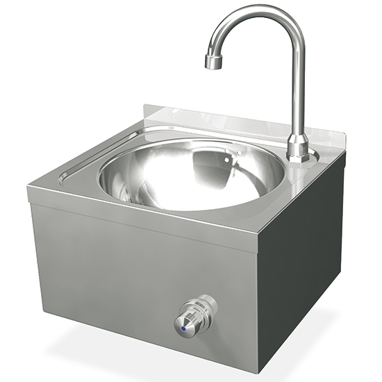 Wall-mounted hand wash basin, knee operated