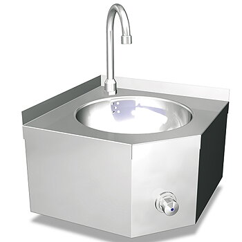 Wall-mounted corner hand wash basin, knee operated