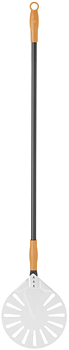 Pizzaspade rund rostfritt stål, perforerad 230x1200 mm
