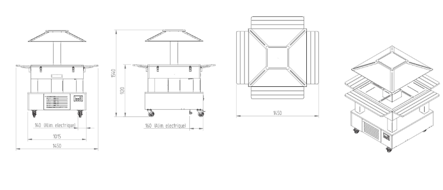 Bain-marie buffet, island model, 4x GN 1/1 - 2