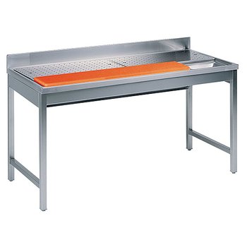 Köttberedningsbänk med skärbräda och avfallshål, 1400 mm / 2000 mm