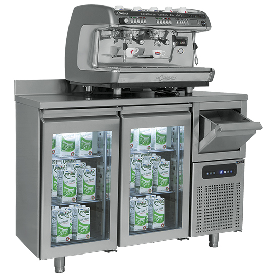 Refrigerated counter with 2 glass doors  and knock-out drawer 