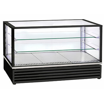 referigerated counter display with 2 glass shelves and sliding doors