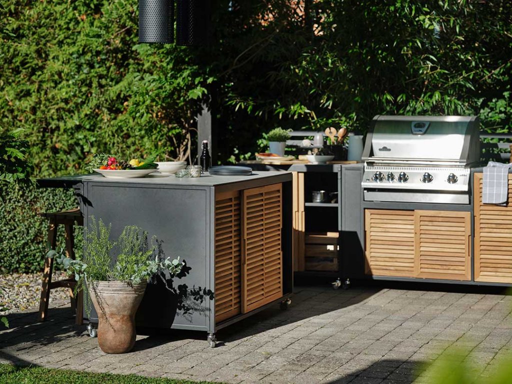 FORNAX outdoor kitchen with sink black / teak - 5