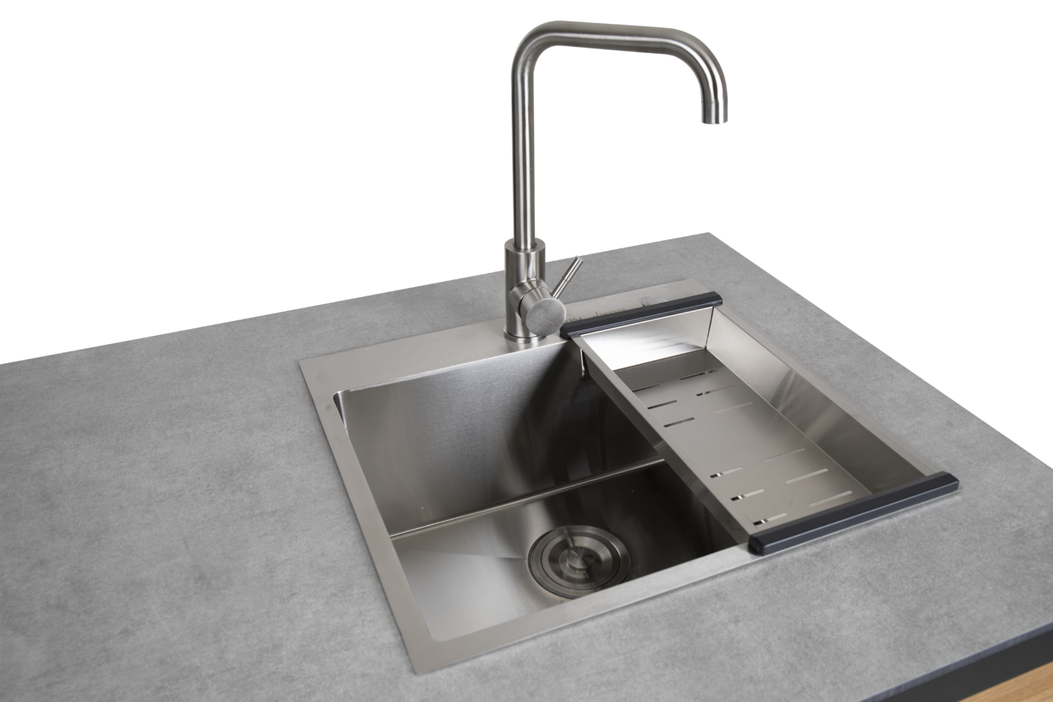 FORNAX outdoor kitchen with sink black / teak - 15