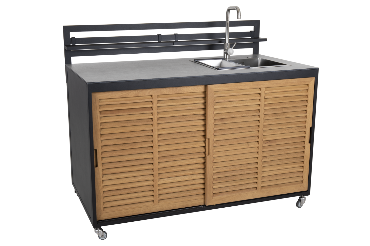FORNAX outdoor kitchen with sink black / teak