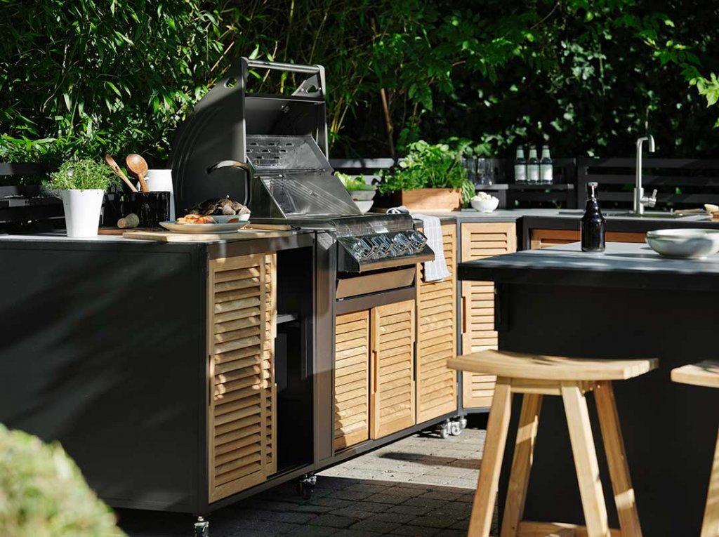 FORNAX outdoor kitchen with sink black / teak - 6