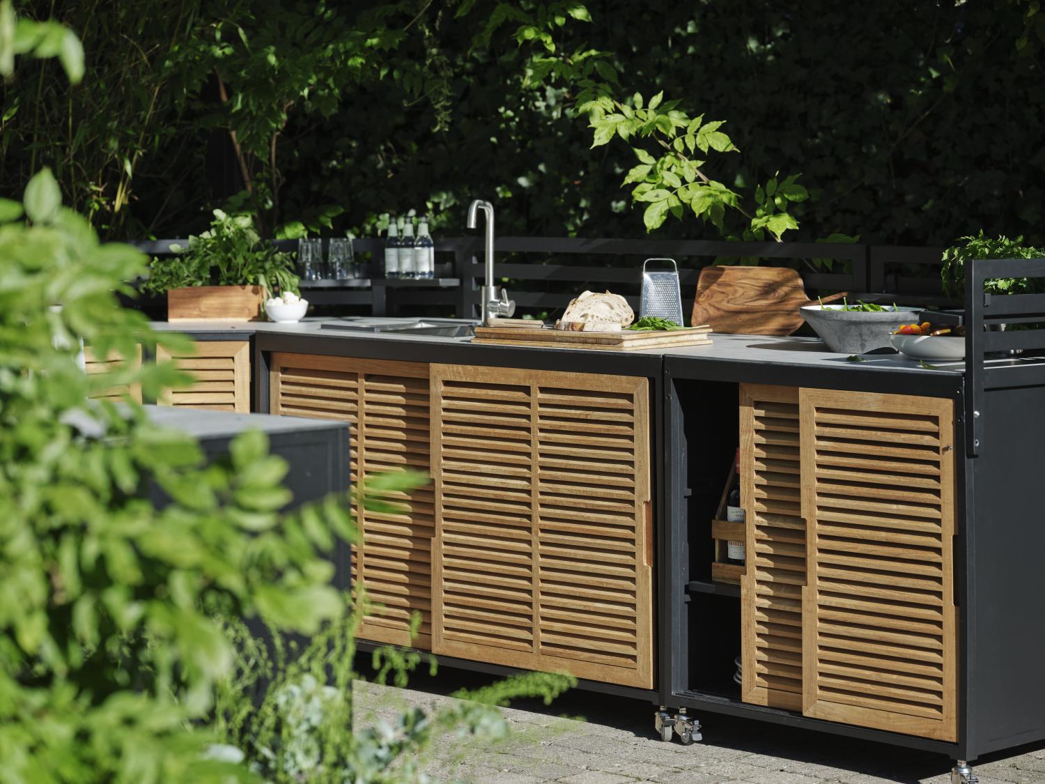 FORNAX outdoor kitchen with sink black / teak - 7