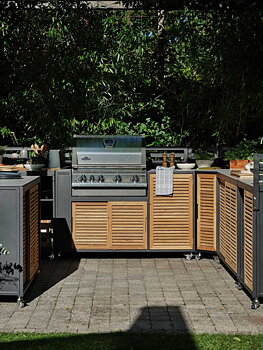 FORNAX utekök hörn stort svart/teak