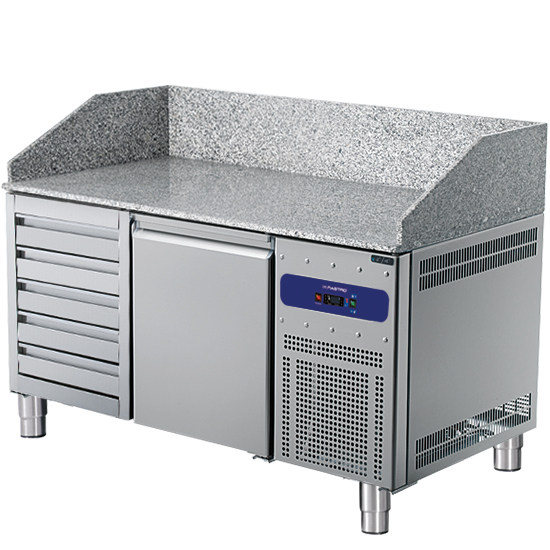 Pizza counter with 1 door and 5 drawers 600x400 mm