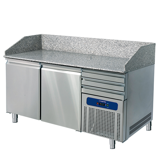 Pizzabänk 1600 mm med 2 dörrar 600x400 mm, och 3 lådor.
