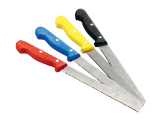 Bread knife with color-coded plastic handle, 210 mm