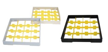Elevation frame divided into compartments, different dimensions and colors
