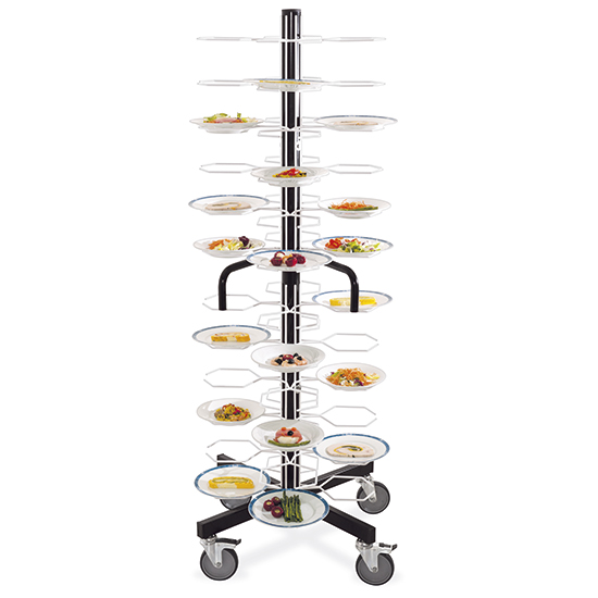Plates stacker trolley on castors, capacity 96 plates ø 180-240 mm