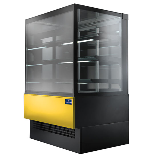 Refrigerated counter with 3 shelves, vertical front glass