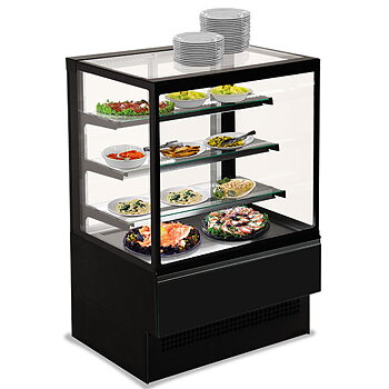 Refrigerated counter with 3 shelves, vertical front glass