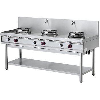 Wok,  3 gasbrännare, 2 vattenkranar