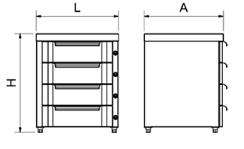 Stainless steel box 4 drawer unit