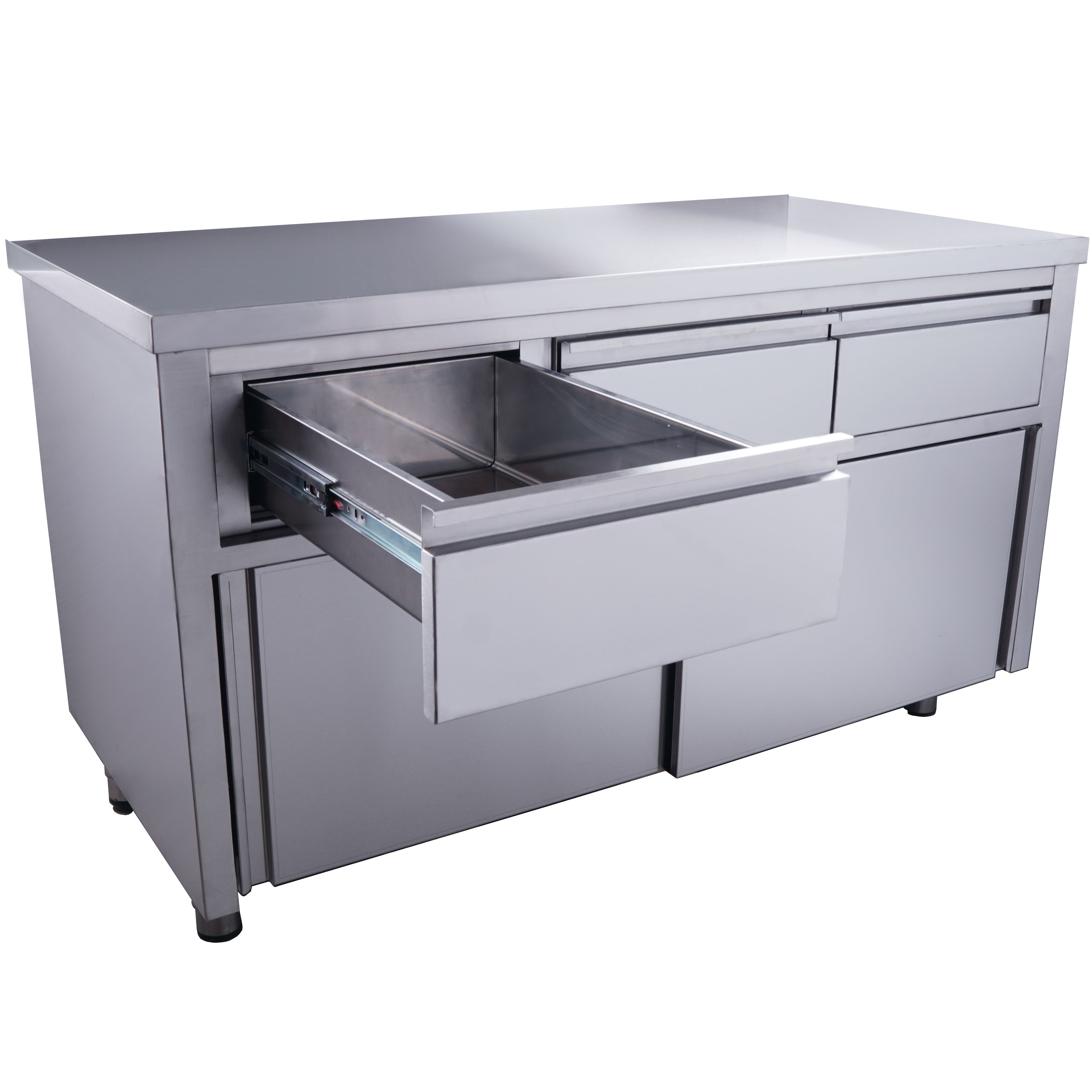 Workbench with 3 drawers and base cabinet with sliding doors  - 3