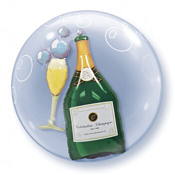 24" Ballongbubbla - Bubbly Wine Bottle & Glass double bubble