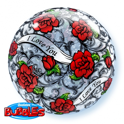 22" I Love You Red Rose Filigree bubble balloon