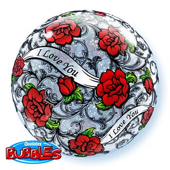 22" I Love You Red Rose Filigree bubble balloon